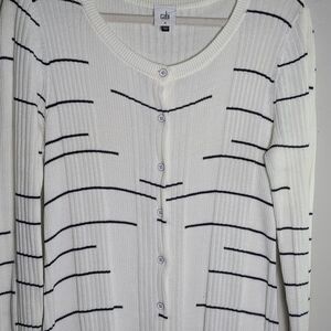Cabi Dashes White and Black Striped Long Duster/Cardigan SzM Boho Poetcore Beach